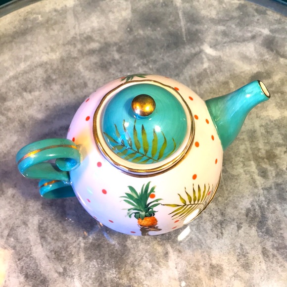 Anthropologie • Teapot & Cup Steamer Set • Porcelain • Hand painted • 🦒🌴🍍 - Picture 2 of 6